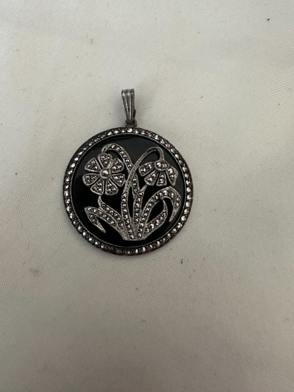 Vintage Sterling Silver Marcasite Pendant Signed KD for Kimer & Daniel NYC 1950s